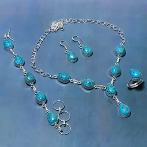 Kupferblau Türkis Edelstein Handarbeit 925 Sterlingsilber Schmuck Set K621 - Bild 1 von 7