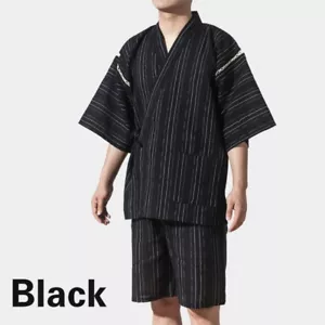 Mens Japanese Pyjama Sets Yukata Jinbei Traditional Kimono Nightwear Stripe - Picture 1 of 13