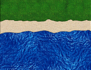 O Scale Lake or Ocean Kit Model Train Scenery Sheets featuring Water Sand Grass