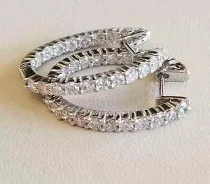 3Ct Round Cut Lab-Created Diamond Huggie Hoop Earrings 14k White Gold Plated - Picture 1 of 7