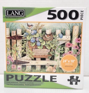 Garden Gate Jigsaw Puzzle Lang NEW 500 Pieces 24" x 18" Birds Wooden Gate Floral - Picture 1 of 5