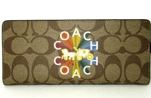 Coach C7305 New Khaki Multi Radial Rainbow Slim Wallet Signature Canvas NWT $228 - Picture 1 of 6