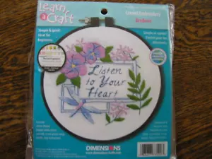 Dimensions Learn A Craft LISTEN TO YOUR HEART Crewel Embroidery Beginner Kit - Picture 1 of 6