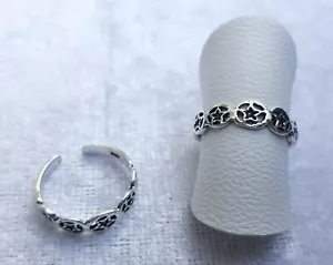 Adjustable Sterling Silver Star Toe/Pinky/Finger Ring 925 - 170B1 - Picture 1 of 1