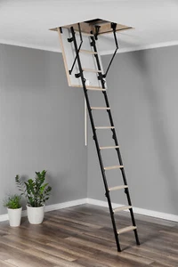 4 Section Wood Timber Metal Folding Loft Ladder Hatch 60cm X 80cm Attic Stairs - Picture 1 of 6