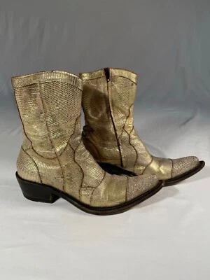 Botas de caubói Gianni Barbato douradas pele de cobra tamanho 38 - Imagem 1 de 4