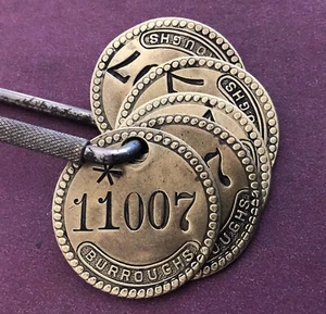 VTG Matching Set of 5 Tool Check Brass Tags: BURROUGHS CORPORATION - Picture 1 of 2