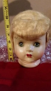Plaything stamped Doll Head 6" open/close eyes and Teeth 1930s antique/vintage. - Bild 1 von 12