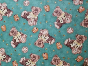 VTG Boyds Bear Fabric  Spectrix cotton teddybear honey pots green NEW 1/2YD - Picture 1 of 6