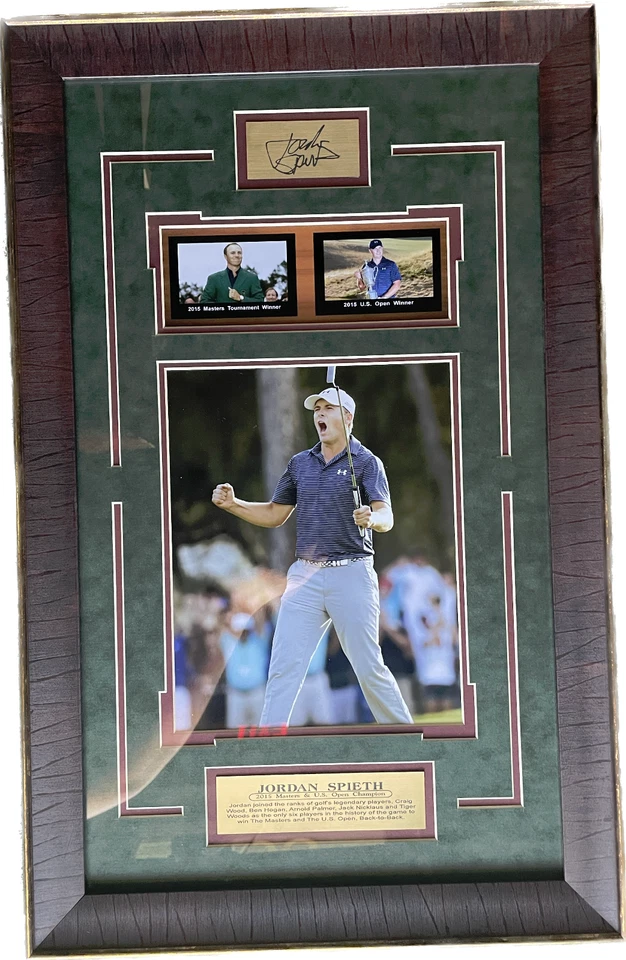 Jordan Spieth 2015 Masters & US Open GOLF grabado láser autógrafo enmarcado 24x15 Foto 1 de 1