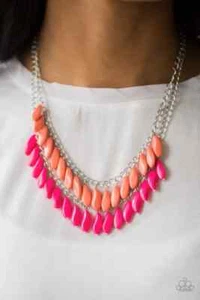 Paparazzi "Beaded Boardwalk" Layered Faceted Coral & Pink Beaded Fringe Necklace - Picture 1 of 3