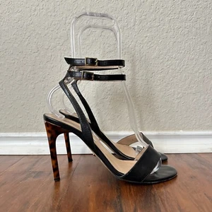 DIANE VON FURSTENBERG Vera Simple Strap Leather Heels Black Calf Leather US 7.5B - Picture 1 of 11