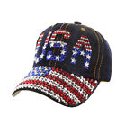 Top Headwear Patriotic USA American Flag Studded Denim Baseball Cap