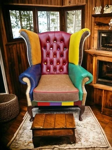 CHESTERFIELD OHRENSESSEL Designer Modell  - LEDERSESSEL MIT PATCHWORK __________ - Bild 1 von 24