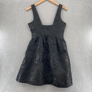 Anthropologie Maeve Dress Women 10 Black Jacquard Mini Shimmer Square Neck Party - Photo 1/14