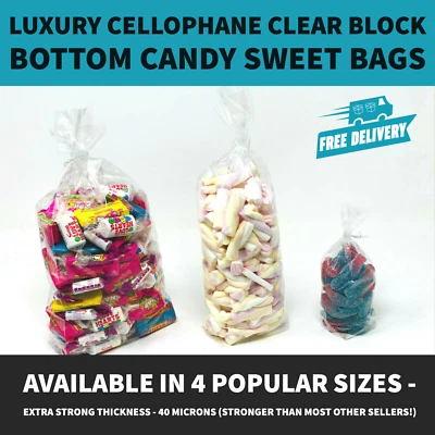CLEAR CELLOPHANE BLOCK BOTTOM BAGS FOR SWEET GIFTS AND FAVOURS - VARIOUS SIZES - Image 1 of 4