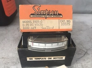 Vintage RARE Simpson Model 1522-C 0-25 DC Volts Edgewise Panel Meter - Picture 1 of 6