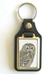 TAWNY OWL WILDLIFE PICTURE KEYRING - Pencil Drawing By Artist Joanne T Kell - Picture 1 of 2