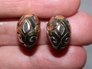 JOHN HARDY 925 STERLING 18K GOLD FLEUR DE LIS EARRINGS PIERCED EAR - Picture 1 of 8