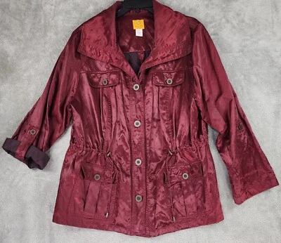 Ruby Rd Jacket Womens 20W Cranberry Red Metallic Button Down Long Sleeve Retro - Image 1 of 4