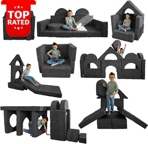 Kids Modular Toddler Play Sofa Set 14-Pieces Foam Building Fort Dark Grey - Picture 1 of 12