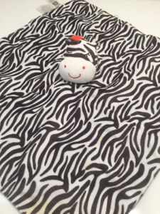 Carter's OS Zebra Lovey Security Blanket Rattle Brown White Satin Plush 16 x 16