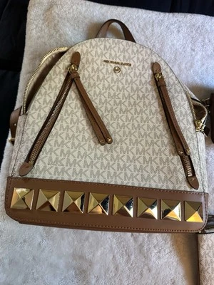 Michael Kors NWT Brooklyn Logo Backpack Bag Vanilla Acorn Medium - Image 1 of 2