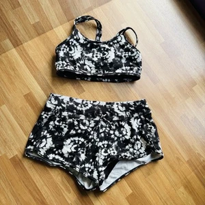 Athleta girl cannonball swim suit 2 piece tie dye black and white size 8/10 - Picture 1 of 5