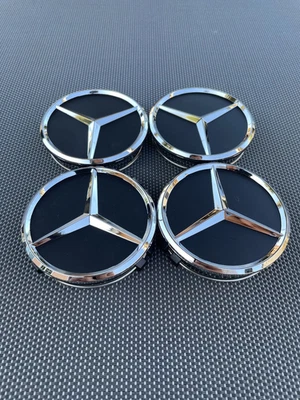 Matte Black Wheel Center Rim Hub Caps Emblems Fits Mercedes/Benz A C E S CLASS - Image 1 of 4