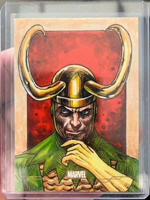 2025 Topps Marvel Comic Heroes 1975 Sketch 1/1 Loki Gold Foil - Image 1 of 2
