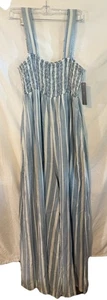 Tractr Damen gesmokter Jumpsuit weites Bein Größe 14/32 gestreift indigoblau weiß - Bild 1 von 16