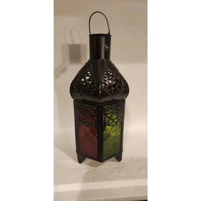 Linterna de vela multicolor vintage, linterna colgante estilo marroquí, metal gótico Foto 1 de 4
