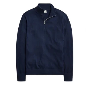 NWT J.Crew Men's Sz L Navy Blue Merino Wool Half-Zip Sweater Machine Wash CB608 - Picture 1 of 9