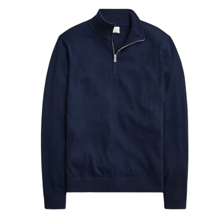 NWT J.Crew Men's Sz L Navy Blue Merino Wool Half-Zip Sweater Machine Wash CB608 - Image 1 of 4