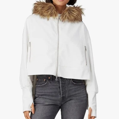 Chaqueta corta KF/SufmanFranco Collective XS para mujer piel sintética con capucha sarga cuadrada  Foto 1 de 4