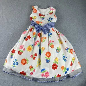 Vintage Bonnie Jean Size 7 Fit & Flare White Floral  Sleeveless Dress Bow USA - Picture 1 of 10