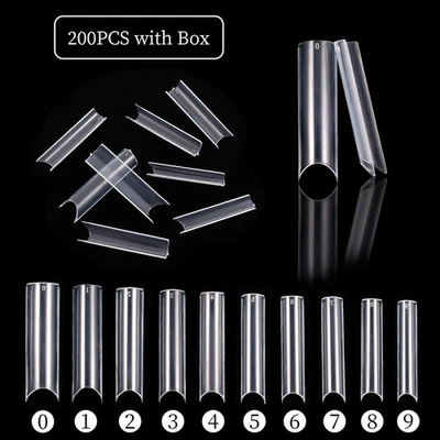 200 Pcs Extra Long Straight Square Nail Tips, Clear C Curve Full Cover - Image 1 of 4