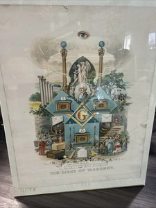 VINTAGE THE LIGHT OF MASONRY LITHOGRAPH MASONIC MAON LITHO - Picture 1 of 9
