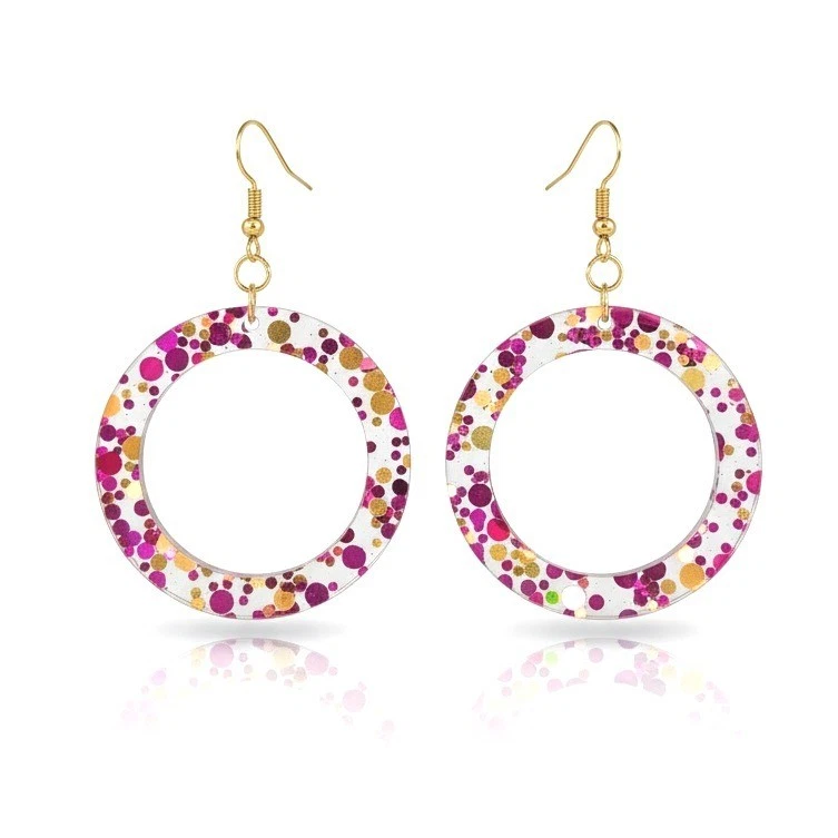Sparkling Glitter Hoop Earrings Circle Dangle Drop Festive Party Jewelry - Image 1 of 1