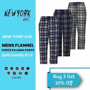 Men's Pajama Lounge Pants Microfleece Plaid Soft Plush with Pockets Comfy Bottom - Picture 1 of 13