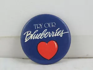 Vintage Food Pin - Try Our Blueberries - Celluloid Pin - Picture 1 of 4