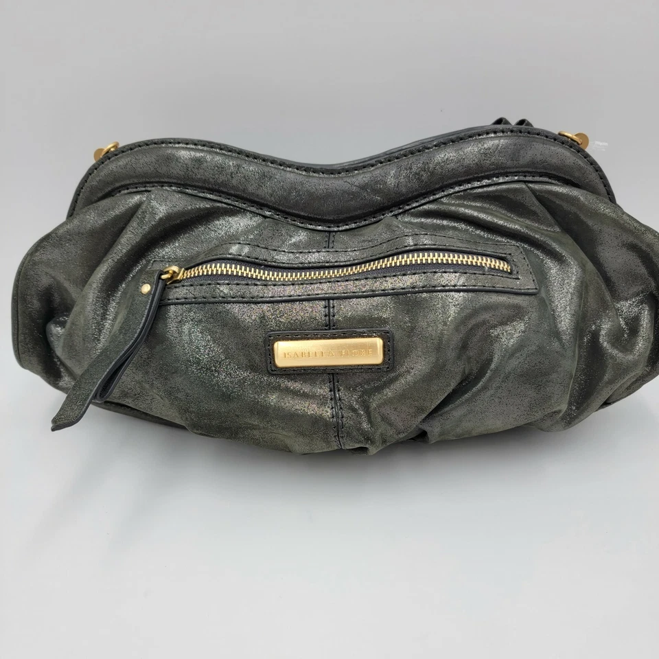 Isabella Fiore Metallic Bow Zip Convertible Clutch Leather Purse Bag Handbag - Image 1 of 4