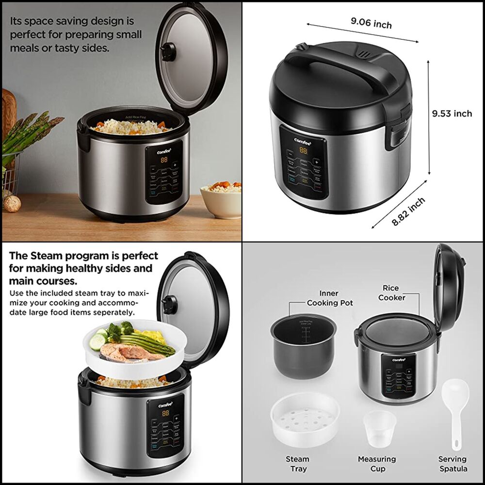 COMFEE' Rice Cooker, 6-in-1 Stainless Steel Multi Cooker , Slow Cooker, Steamer.