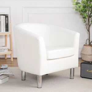 CAMDEN LEATHER TUB CHAIR ARMCHAIR DINING ROOM OFFICE RECEPTION WHITE - Picture 1 of 11