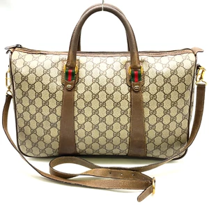 Authentic GUCCI GG Supreme 39.02.041 Sherry Line Beige Brown Boston Bag NS060583 - Picture 1 of 24