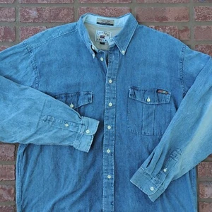 Cutter & Buck Mens XL Long Sleeve Blue Denim Western Cowboy Cut Country Wear - Picture 1 of 13
