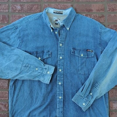 Cutter & Buck Mens XL Long Sleeve Blue Denim Western Cowboy Cut Country Wear - Image 1 of 4