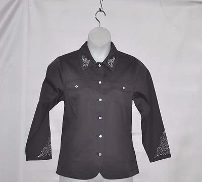Quacker Factory Scroll Embellished Woven Jacket Size S Charcoal Grey - Image 1 of 2