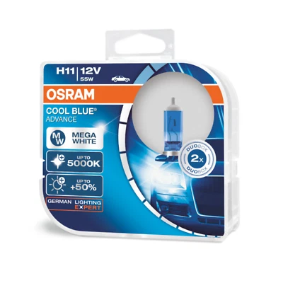 2xOsram H11 Cool Blue Advance 12v 55w Halogen Headlight Globe - Image 1 of 4