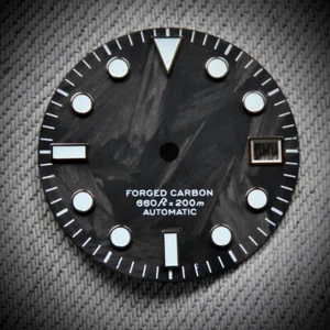Dial Maker - Black Forged Carbon Dial For Seiko Mod Silver Indices with BGW9 - Picture 1 of 5